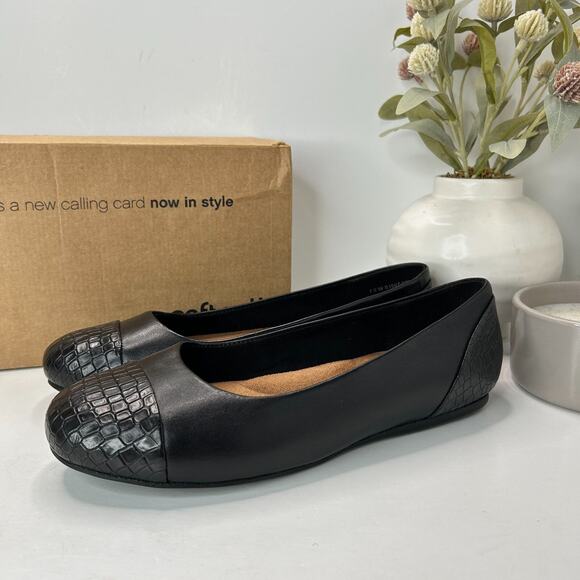 Softwalk Sonoma Cap Toe Ballet Flat Black Croco S1907-027 Women's 7.5W Tried On - Picture 3 of 10